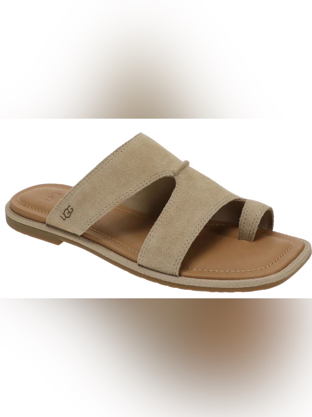 UGG Women's Beige Suede Toe-Loop Slide Sandal